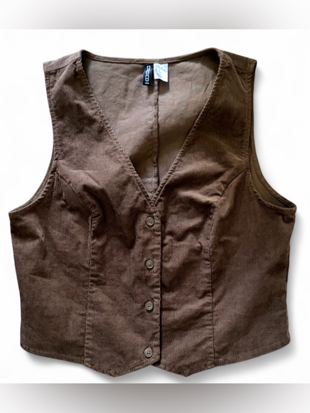 H&M Brown Corduroy Button Front Cropped Vest Size Medium
